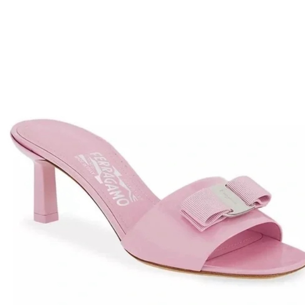 Salvatore Ferragamo Pink Bubble Gum Patent Leather Mule Slide Sandals